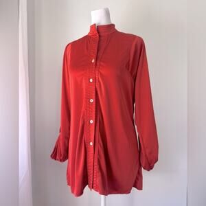 Vintage ‘70s Rina California Red Half Collar Roll Tab Sleeve Button Down Blouse